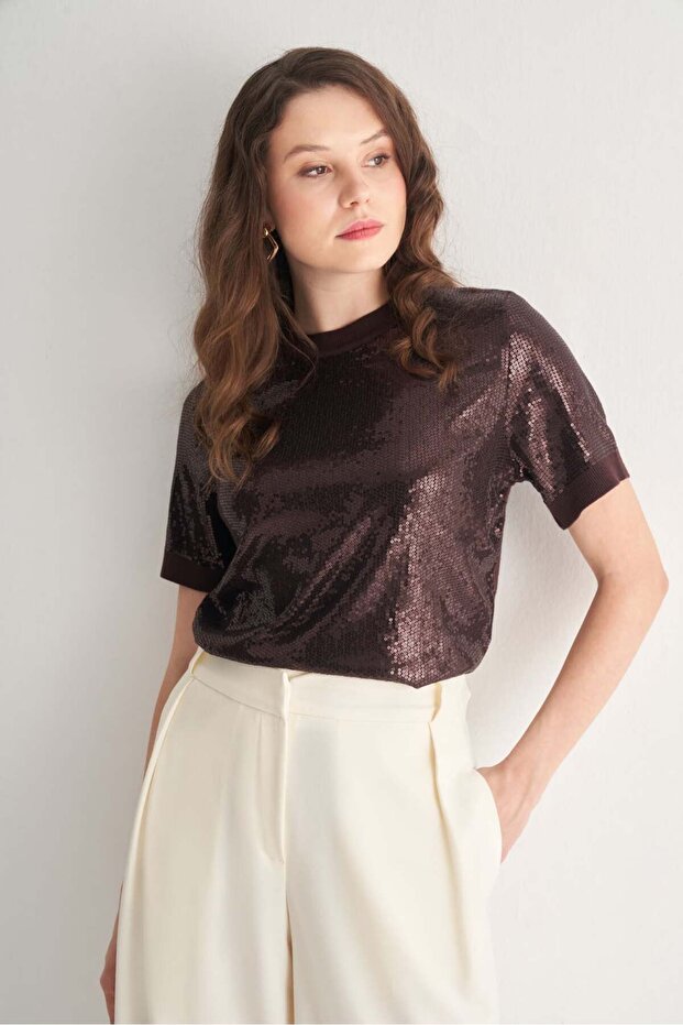 Payetli Triko Bluz - 1