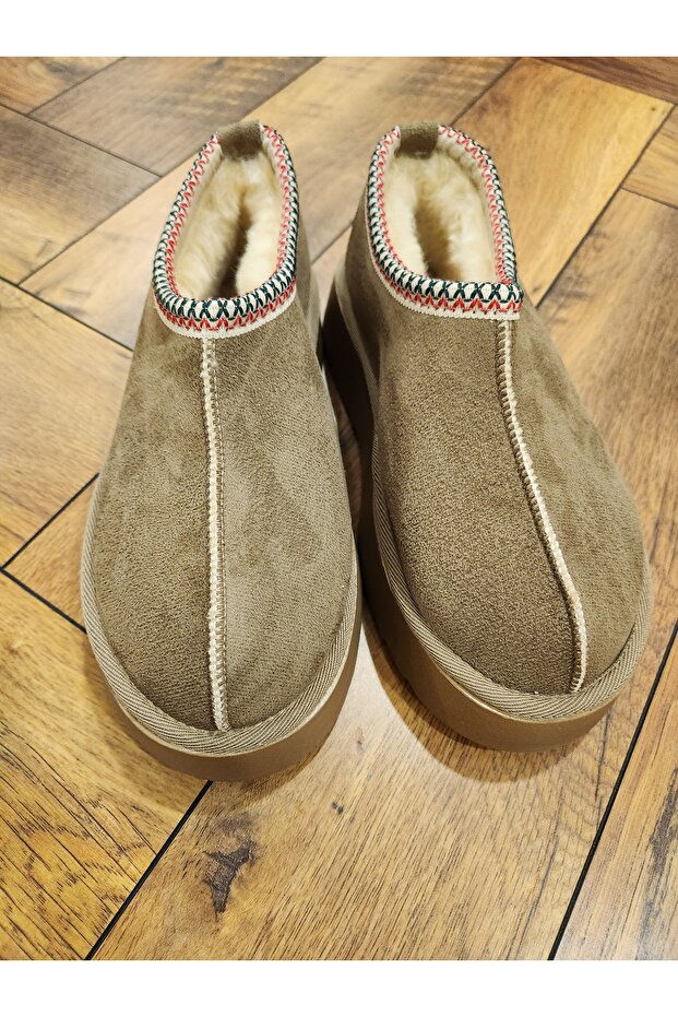 kadın mini bot kalın taban terlik vizon - 3