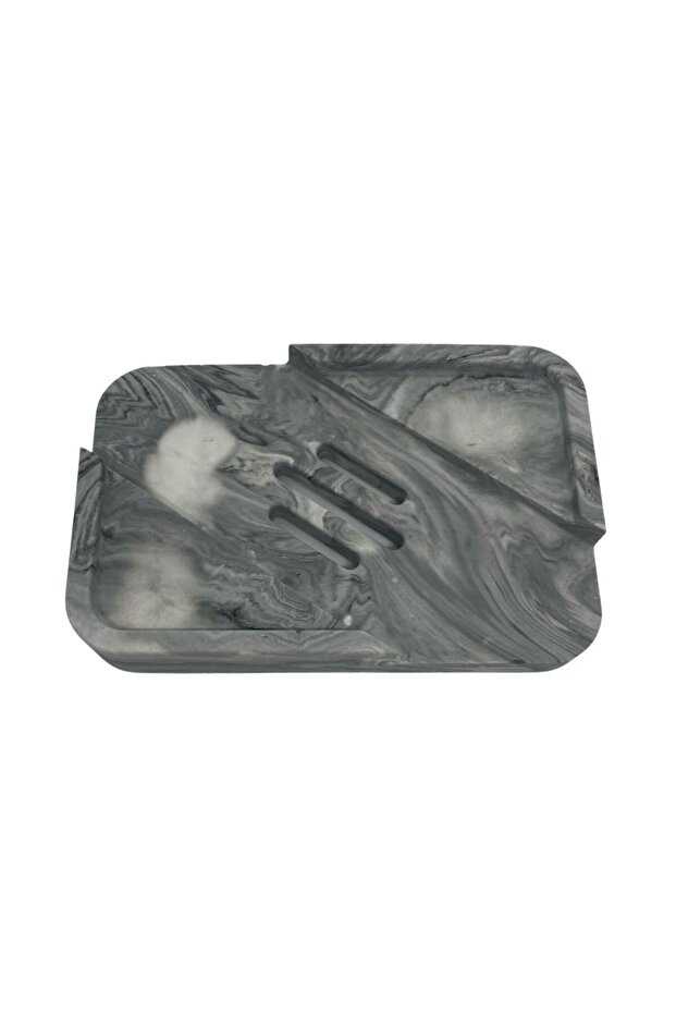 حامل صابون مستطيل الشكل منقوش برخام مع فتحات - 3