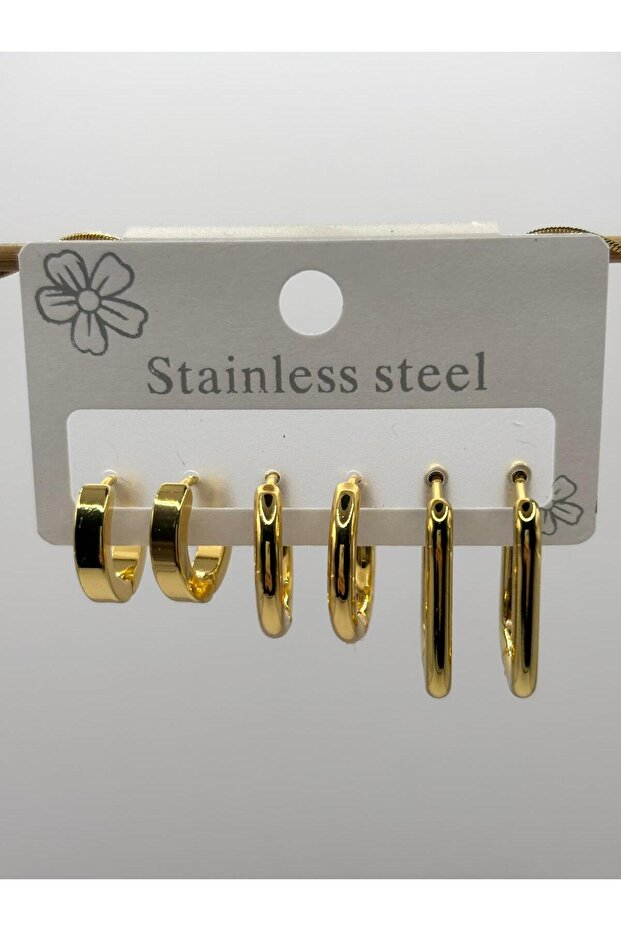 أقراط دائرية متعددة من الفولاذ الذهبي - 4