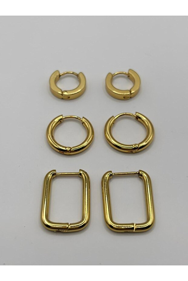 أقراط دائرية متعددة من الفولاذ الذهبي - 3