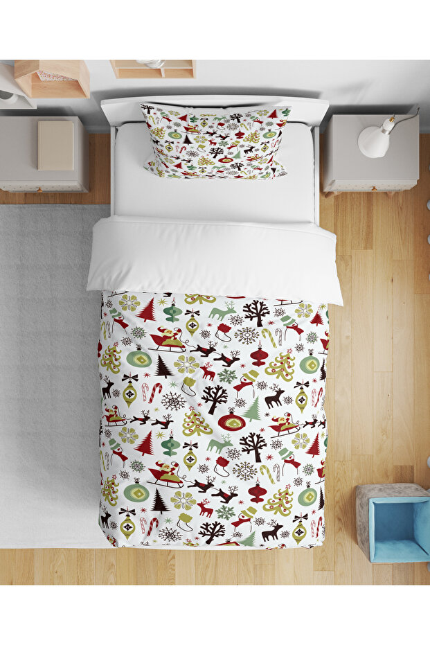 New Year Christmas Themed 3D Digital Printed Single Duvet Cover Set Sleeping Set