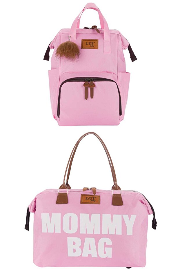 Mother Baby Care Backpack with Strap Attachment and Mommy Bag Shoulder Bag Set of 2 with Keychain Gift