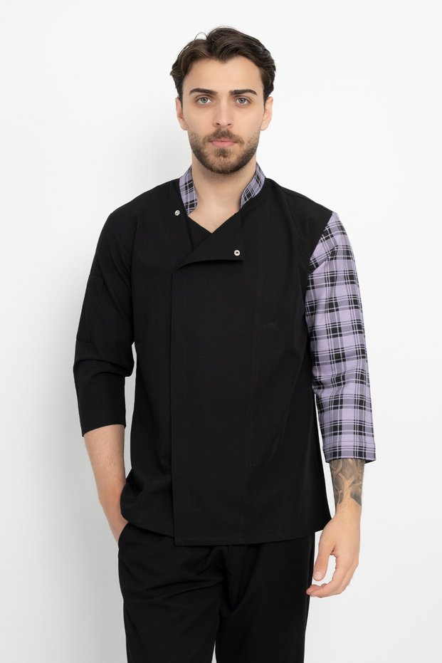 Lilac Plaid Patterned Cook Chef Jacket Chef Uniform (Chef Jacket) Staff Clothing