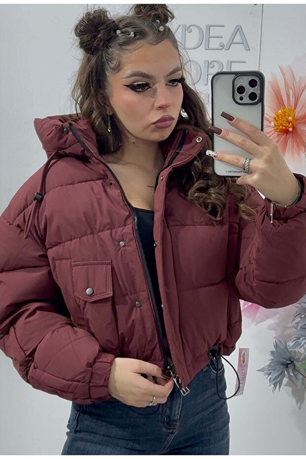 Maroon Puffer Jacket - 1