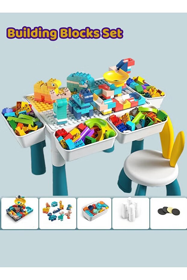 Building Blocks Set 189Pcs Big Stacking Blocks Block Table with Chair Kids Activity Table - 1