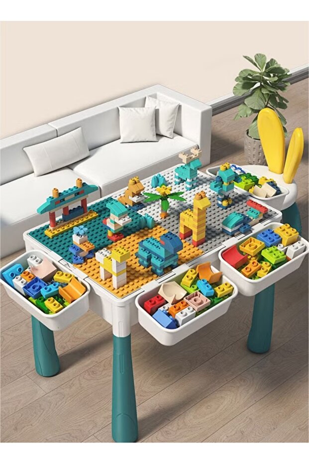 Building Blocks Set 189Pcs Big Stacking Blocks Block Table with Chair Kids Activity Table - 8