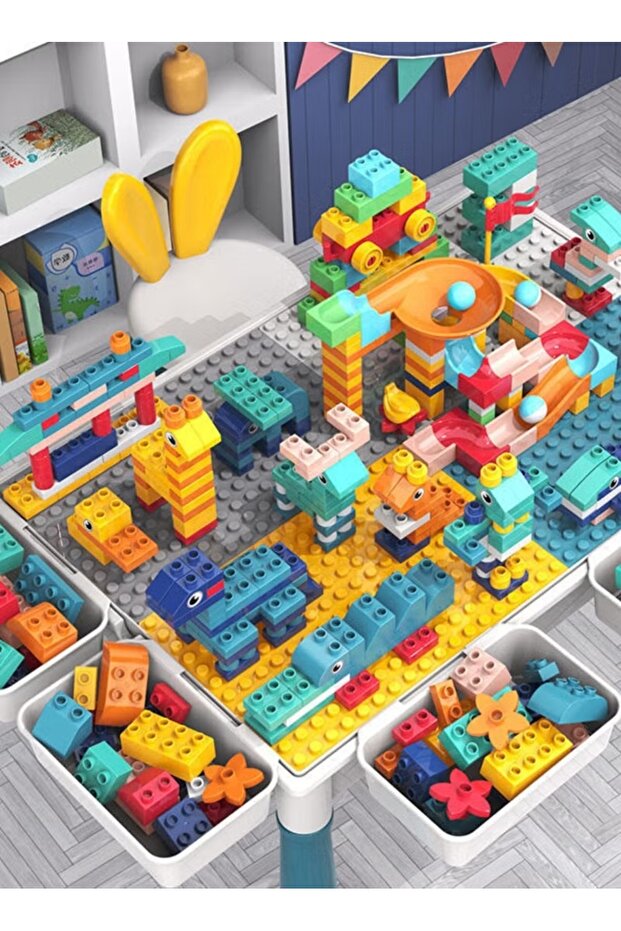 Building Blocks Set 189Pcs Big Stacking Blocks Block Table with Chair Kids Activity Table - 4