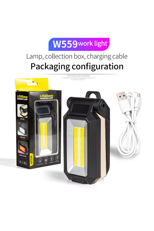 مصباح عمل مغناطيسي W559 COB قابل للتعديل وقابل للطي وكشاف LED قوي ومقاوم للماء في حالات الطوارئ