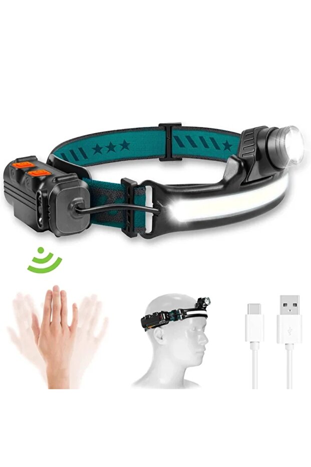 مصباح أمامي تحريض XPG+COB LED مع مصباح يدوي مدمج بالبطارية متعدد الوظائف USB Rec