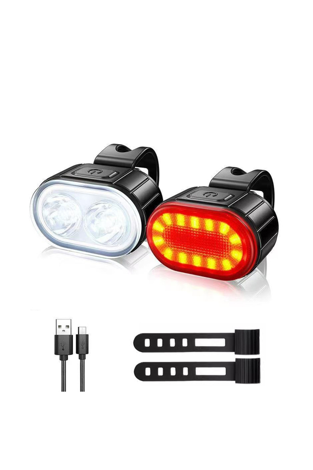 SET USB Rechargeable Bike Light Set Front Light with Taillight Easy To Install 4 Modes Bicycle Acces