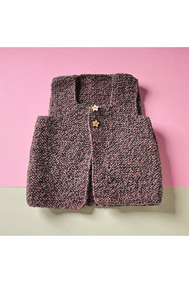 Baby Hand Knitted Vest Pink Black