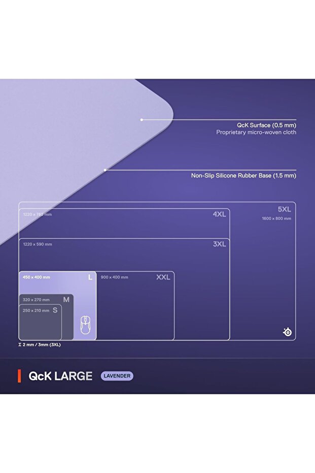 QcK Cloth Gaming Mouse Pad - Size L - Lavender - 5