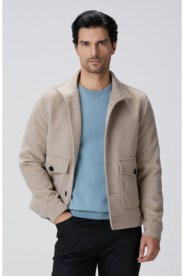 Bej Yün Karışımlı Mont - 1