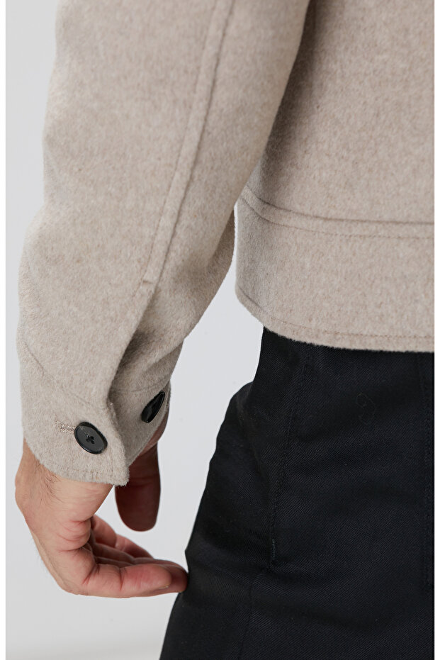 Bej Yün Karışımlı Mont - 8