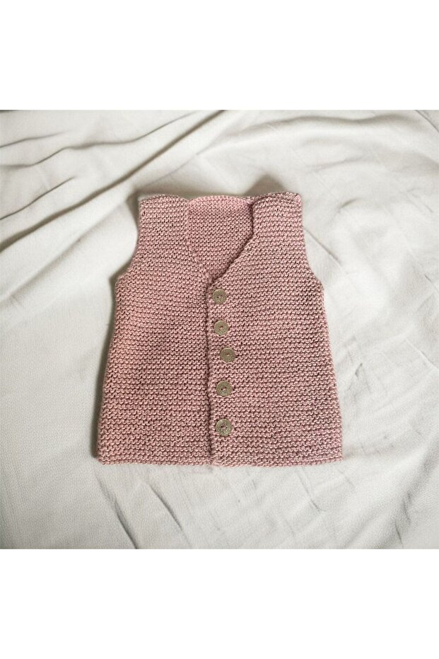 Baby Hand Knitted Vest Pink Glitter Thread 9 Months