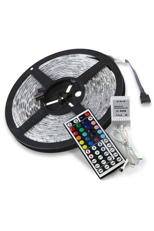شريط إضاءة LED مقاوم للماء RGB مع جهاز تحكم عن بعد ومحول طاقة - متعدد الألوان 5 متر