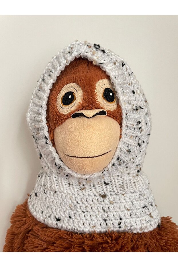 Baby Kids Hand Knitted Neck Collar Beanie Balaklava White - Black Coffee Grayish String