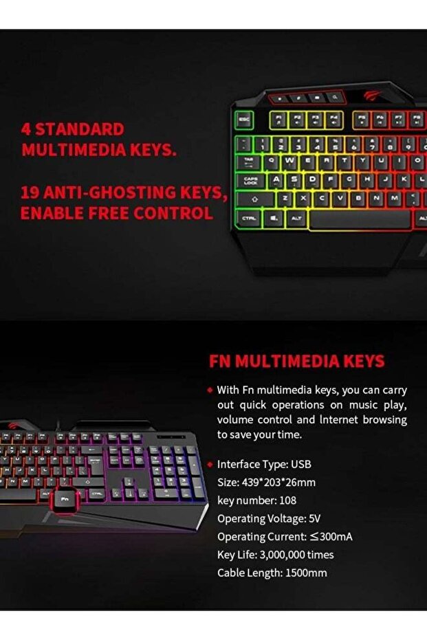 Rgb Backlit Gaming Keyboard, 108-Key Wired Computer Keyboard, High-Speed Response - 3