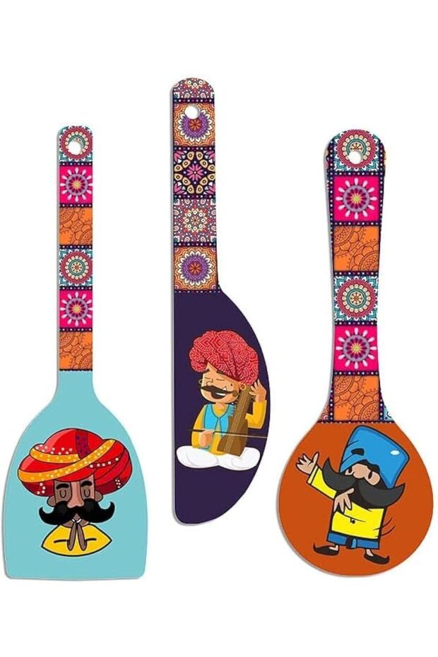 Set of 3 Rajasthani Culture Wooden Wall Hanger Spoons