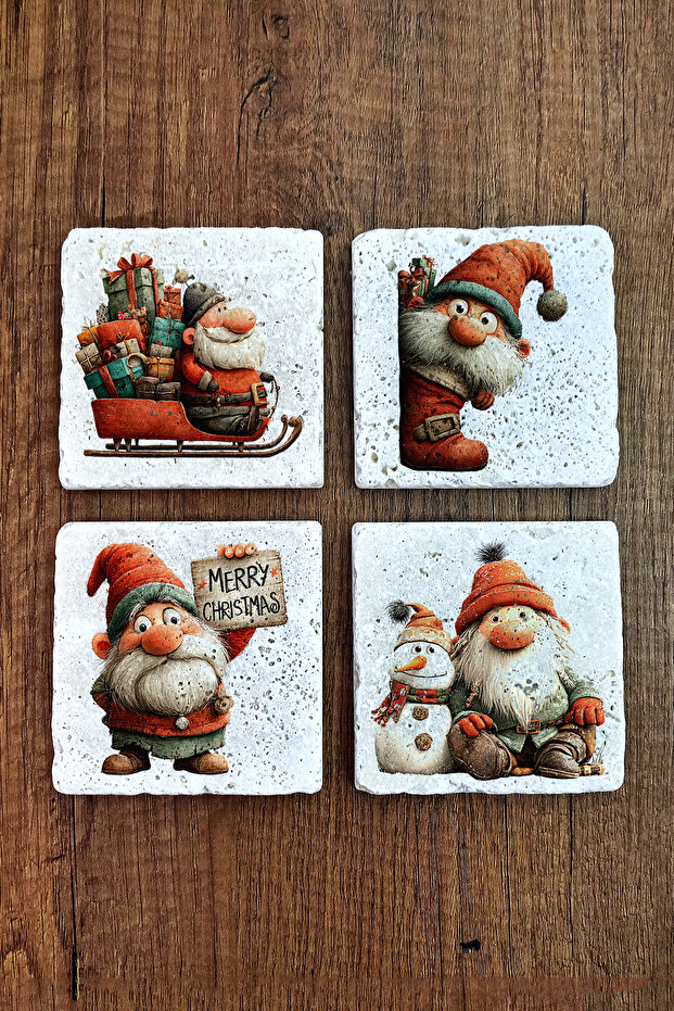 Natural Stone Coaster - Christmast Clipart Printed 10X10Cm New Year Stone Coasters 498