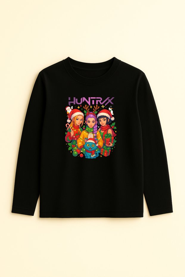 K-Pop Demon Hunters Huntrix Zoey Rumi Mira Printed New Year's Themed Long Sleeve Girls' T-Shirt