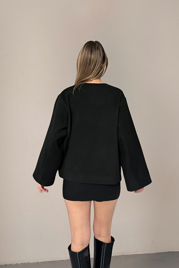 SİYAH PREMIUM OVERSIZE KAŞE CEKET - 5
