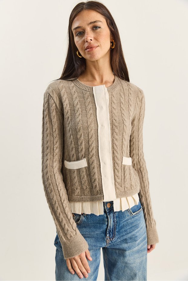 Women's Mink Pleated Detailed Hair Knitted Sweater Th251007 60283835