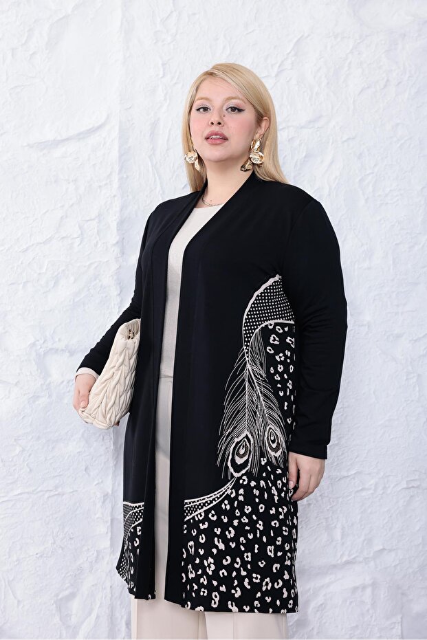 Plus Size Stone Printed Patterned Cardigan - 4