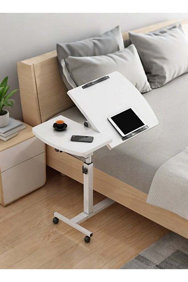 مكتب قابل للتعديل فوق السرير مع عجلات ودرج - 1