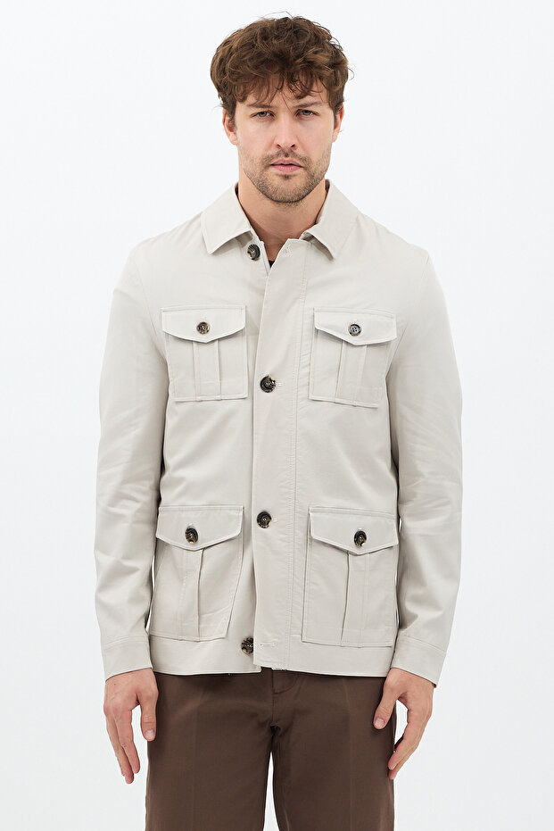 Fred Men's Stone Italian Cut S Slim Fit Spring-Autumn Trench-Coat-Jacket