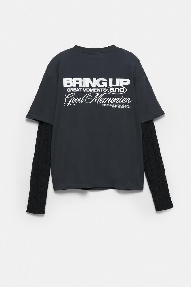 Dantelli çift kollu t-shirt - 8