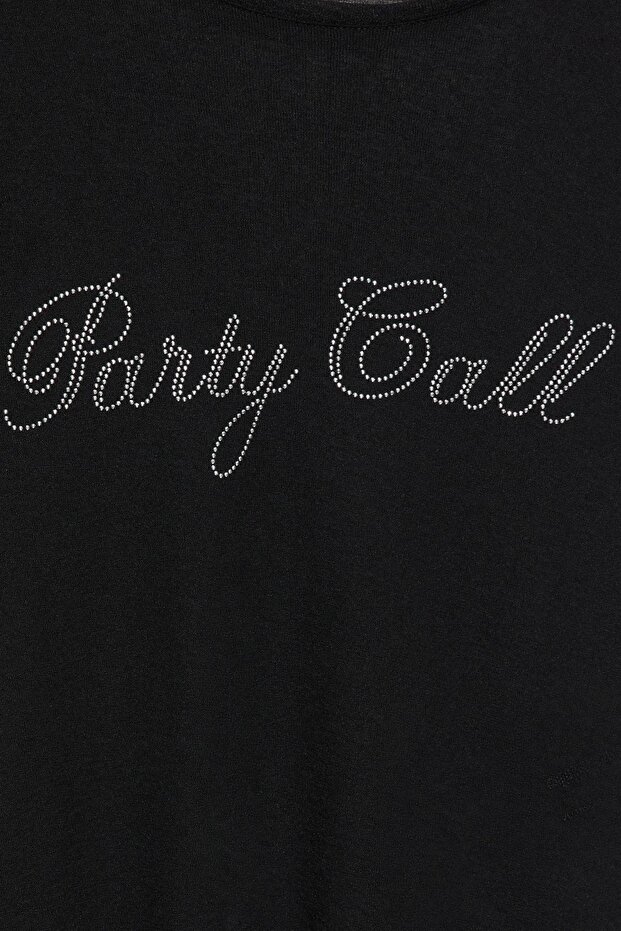 Siyah straslı yazılı t-shirt - 7