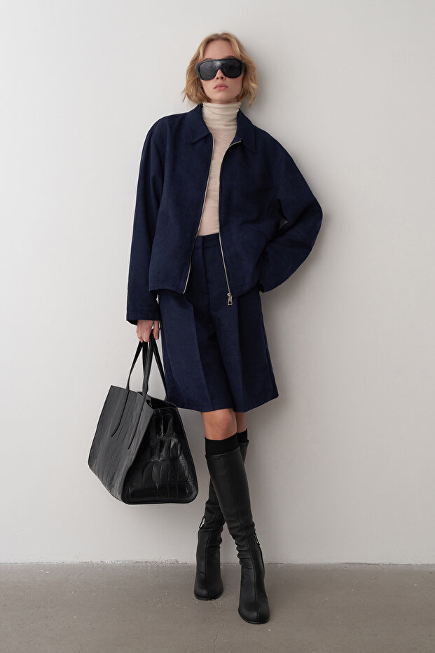 Lacivert Süet Oversize Ceket - 7