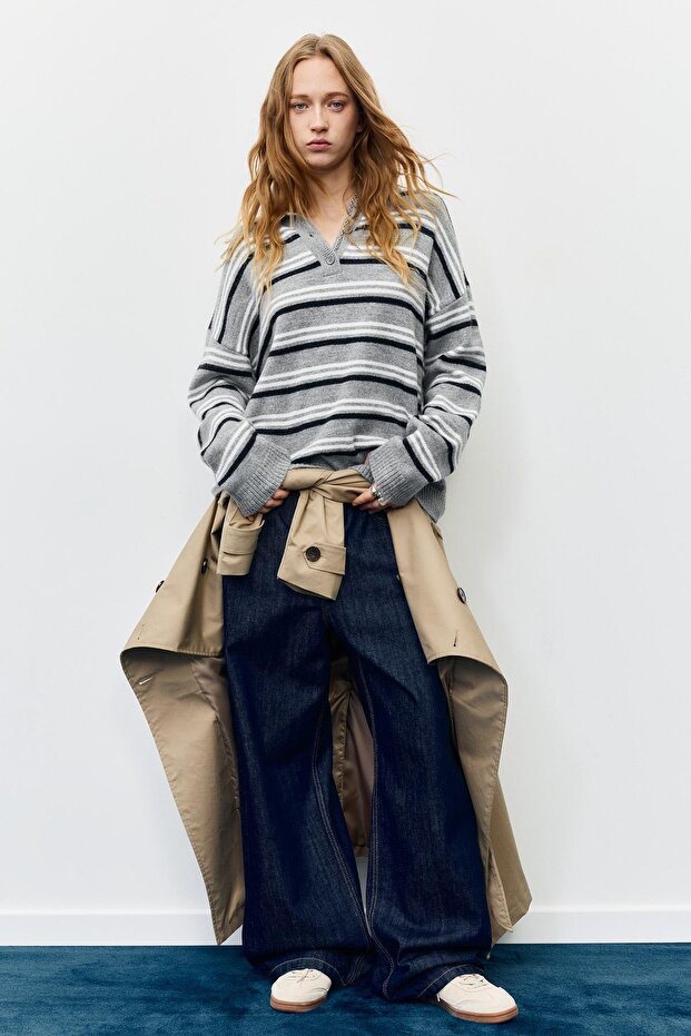 Polo yaka çizgili süveter - 3