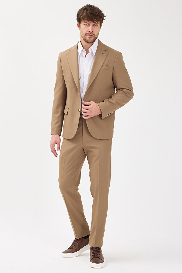 Haldey Men's Mink Polyviscon Fabric Mono Collar Cover Pocket Half Lining Slim Fit 2-Piece Suit