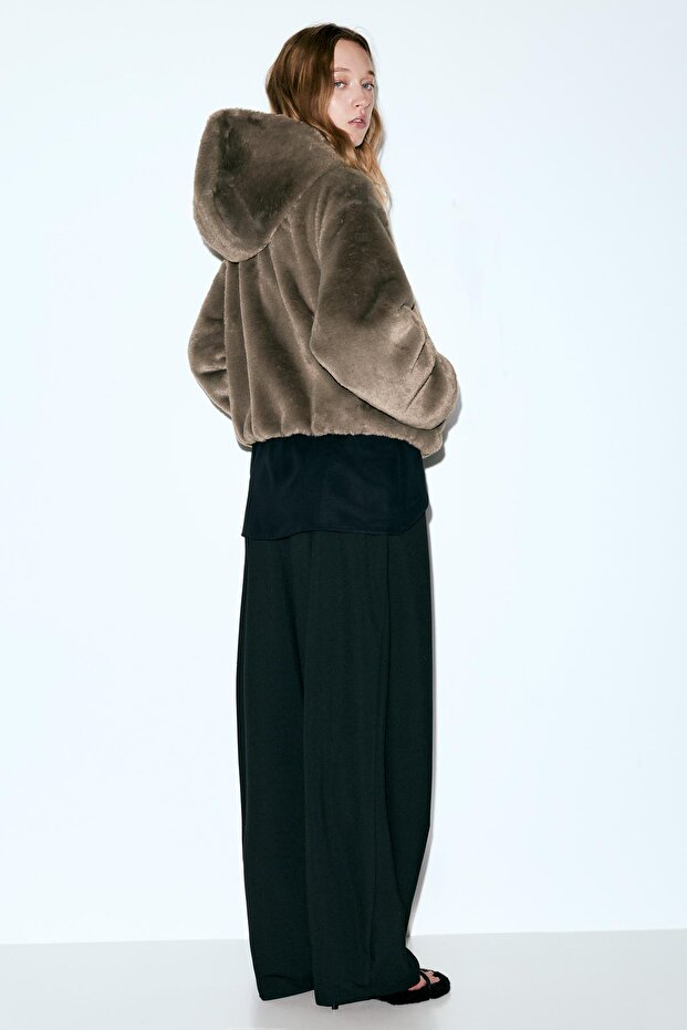 Kapüşonlu suni kürk ceket - 2