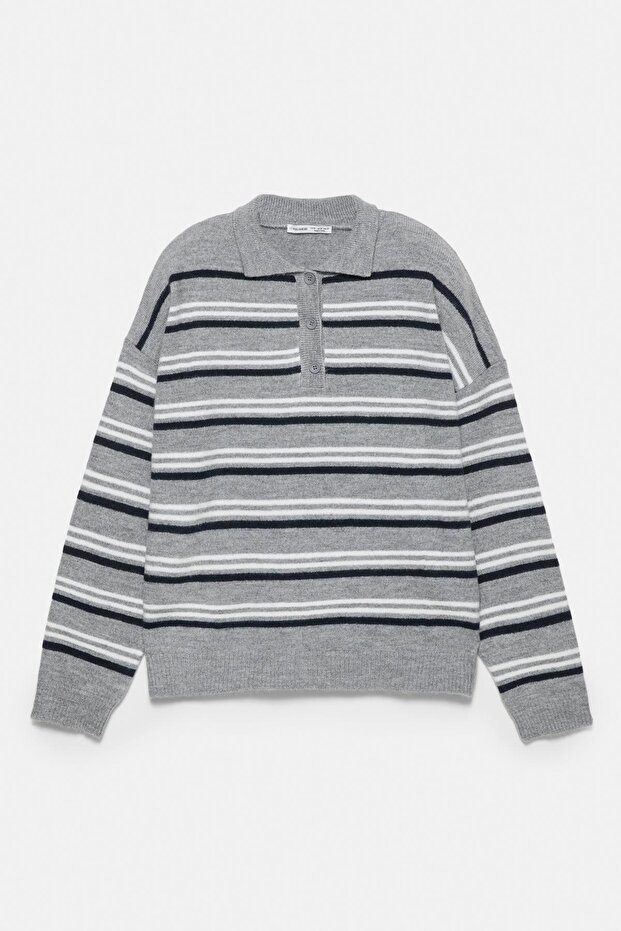 Polo yaka çizgili süveter - 6