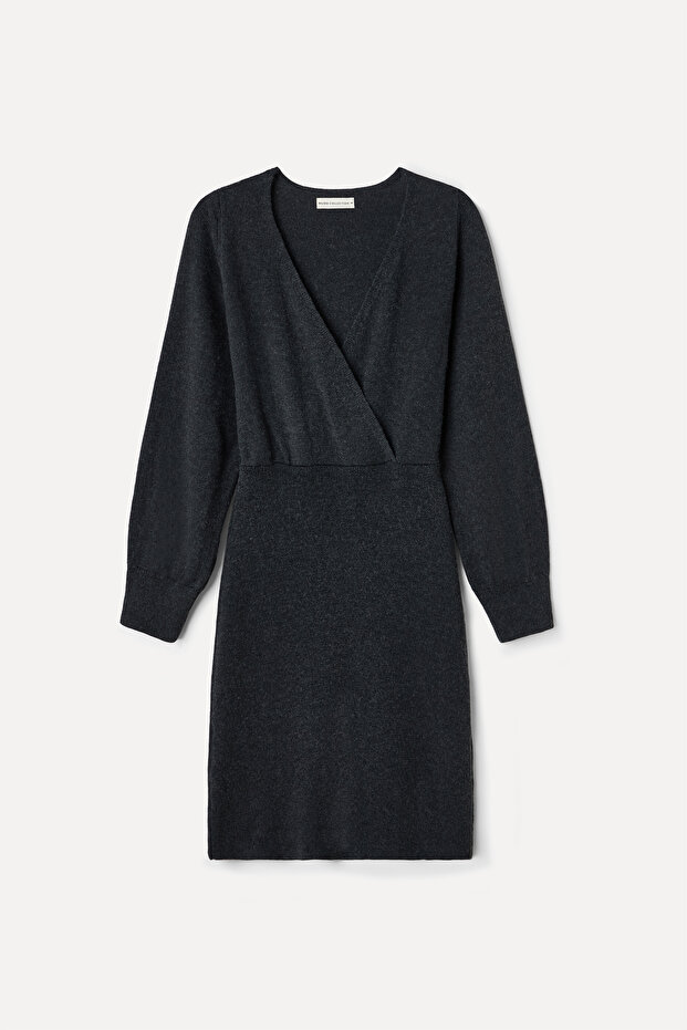 ANVELOP YAKA TRİKO MİNİ ELBİSE - 5