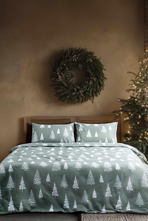 Cotton Collection Winter Flannel Double Duvet Cover Set Evergreen