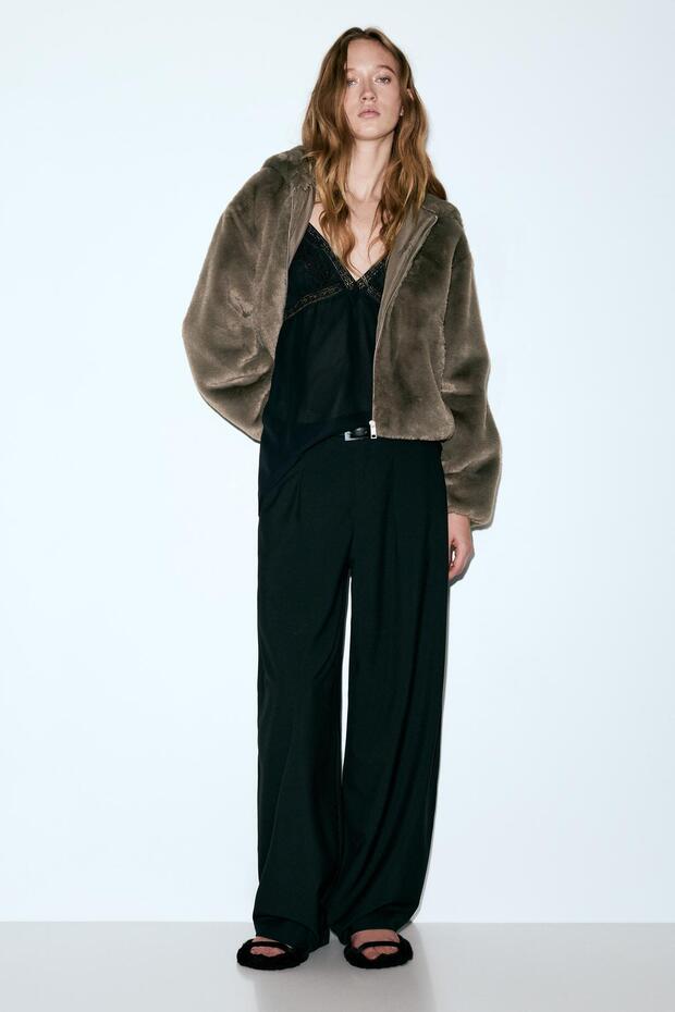 Kapüşonlu suni kürk ceket - 3