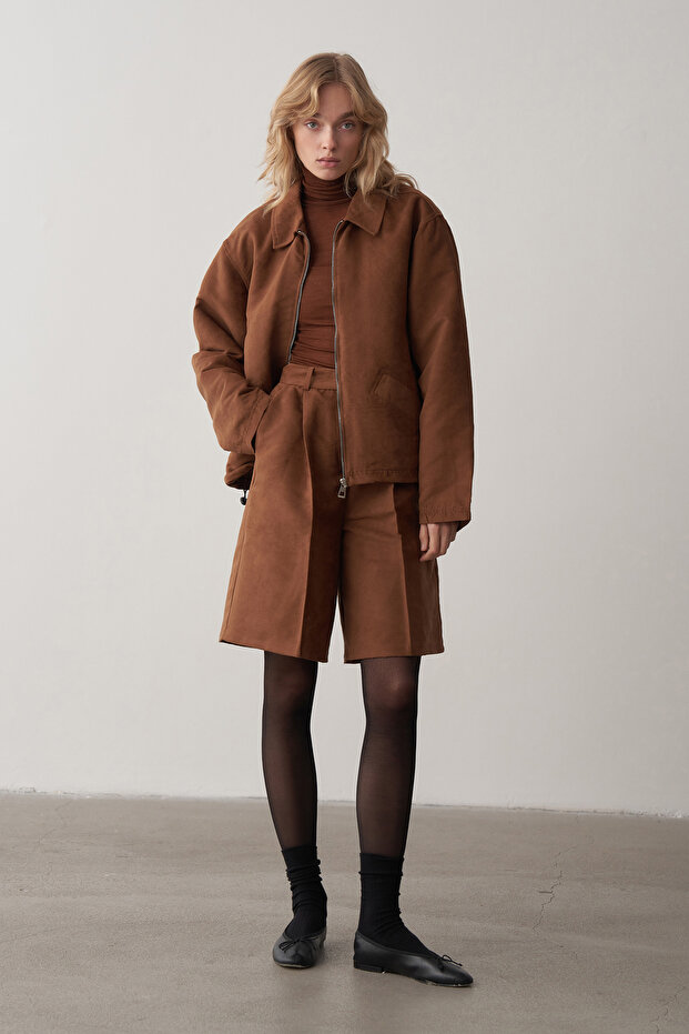 Taba Süet Oversize Ceket - 4