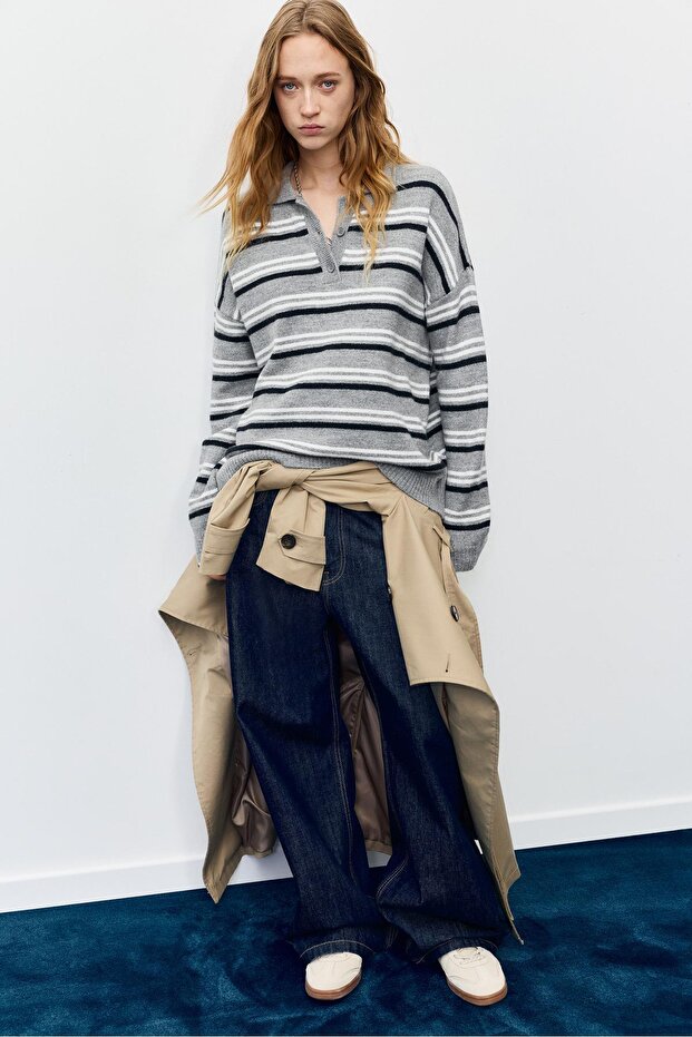 Polo yaka çizgili süveter - 1