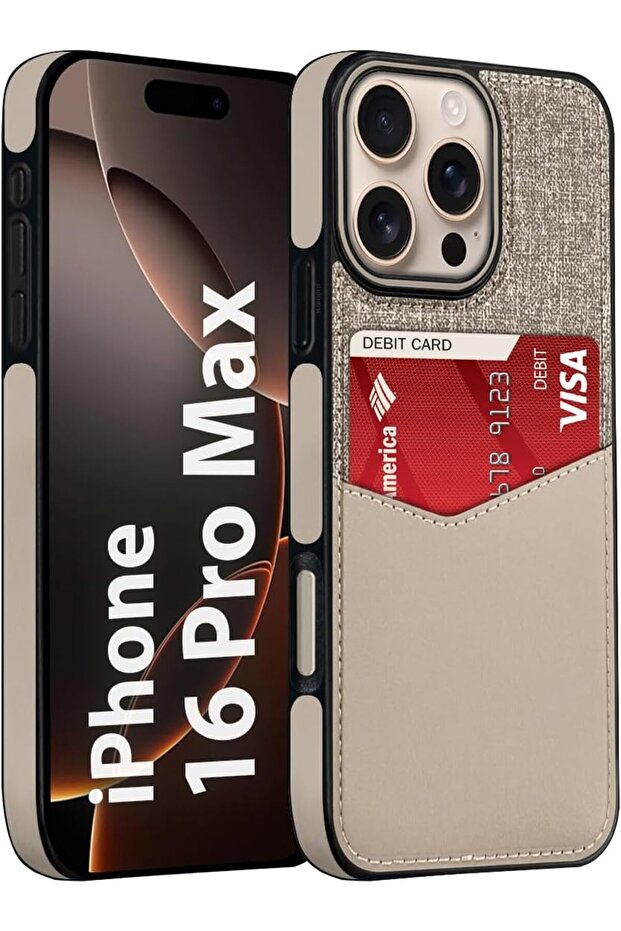 iPhone 16 Pro Max Leather Card Case with 1-2 Card Holder (Beige)