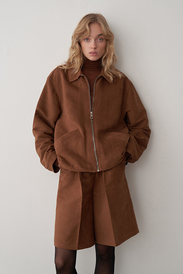 Taba Süet Oversize Ceket - 2