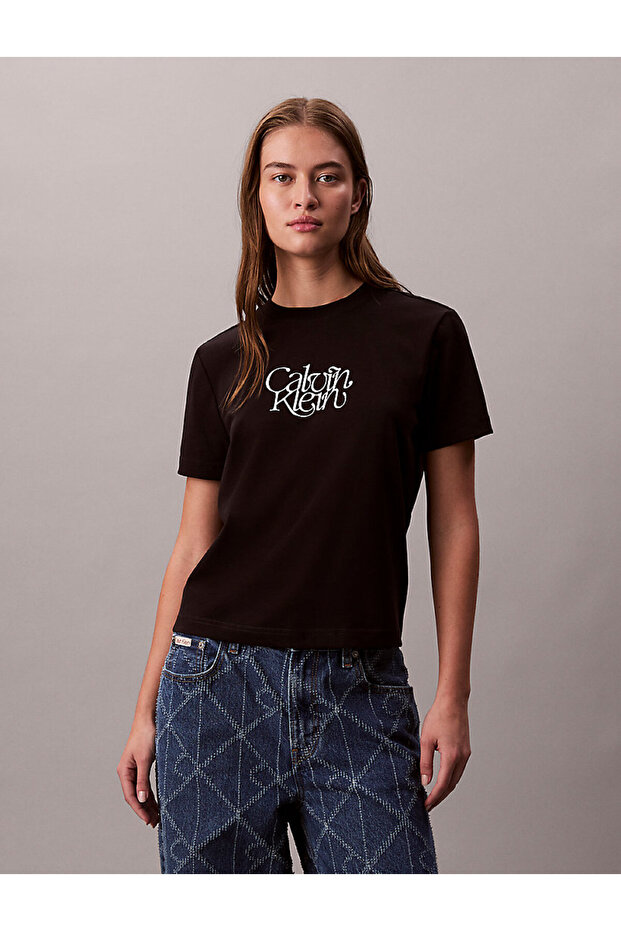 Kadın Fitted Script T-shirt - 4