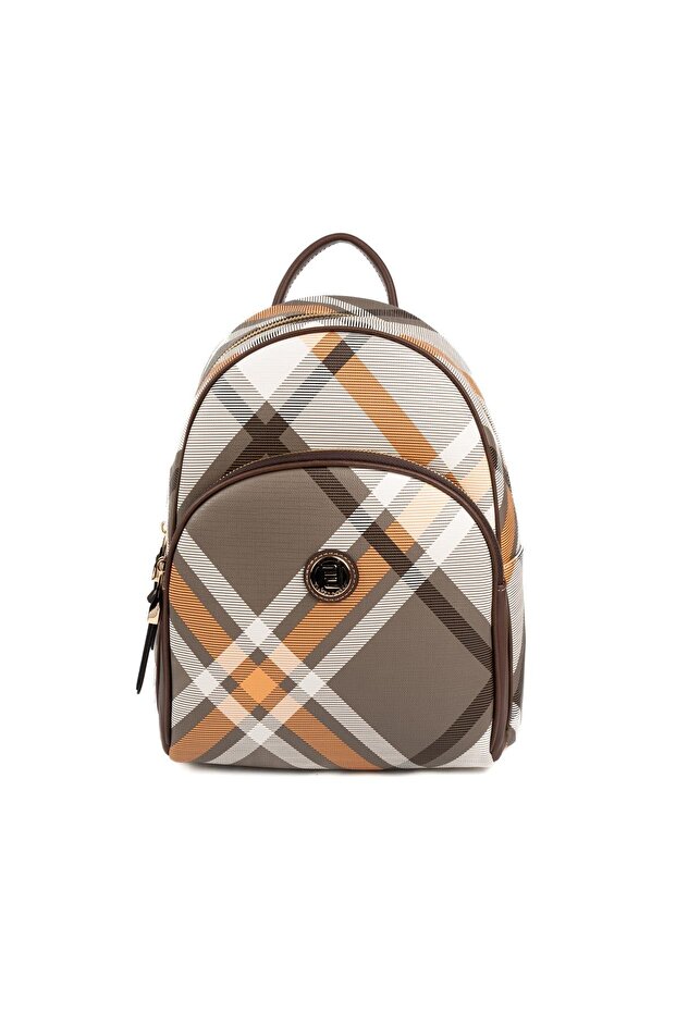 Khaki - Brown Plaid Women's Backpack Sp1062