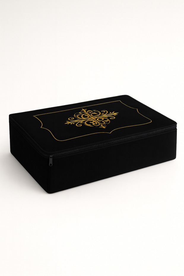 Laura Kadife Gold Embroidered Bag Large Size (60X40X20 cm) Promise Gift Engagement Wedding Bridal Bag