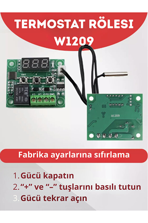 2 Adet W1209 Termostat + Ekran ve 0.5m Sensör – 12V, Yeşil - 2