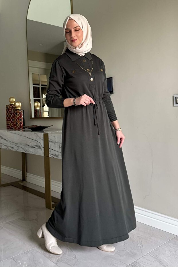 Hazan Triko Elbise Haki - 3